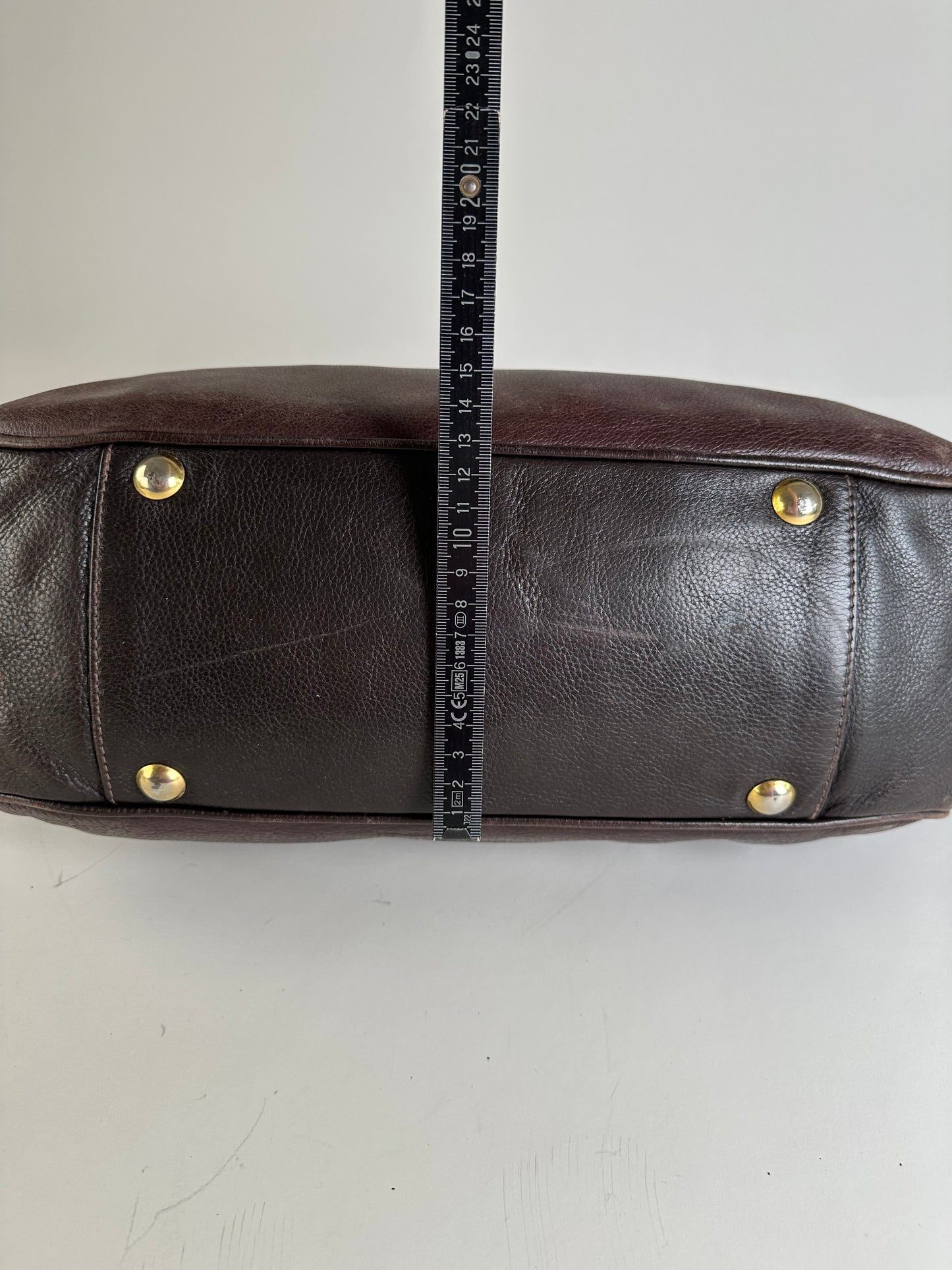 Vintage Etro Structured Leather Handbag Dark Brown Gold