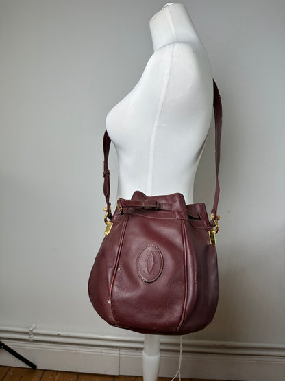 Vintage Cartier Must de Cartier Sac Seau Leather Crossbody Bucket Bag Bordeaux