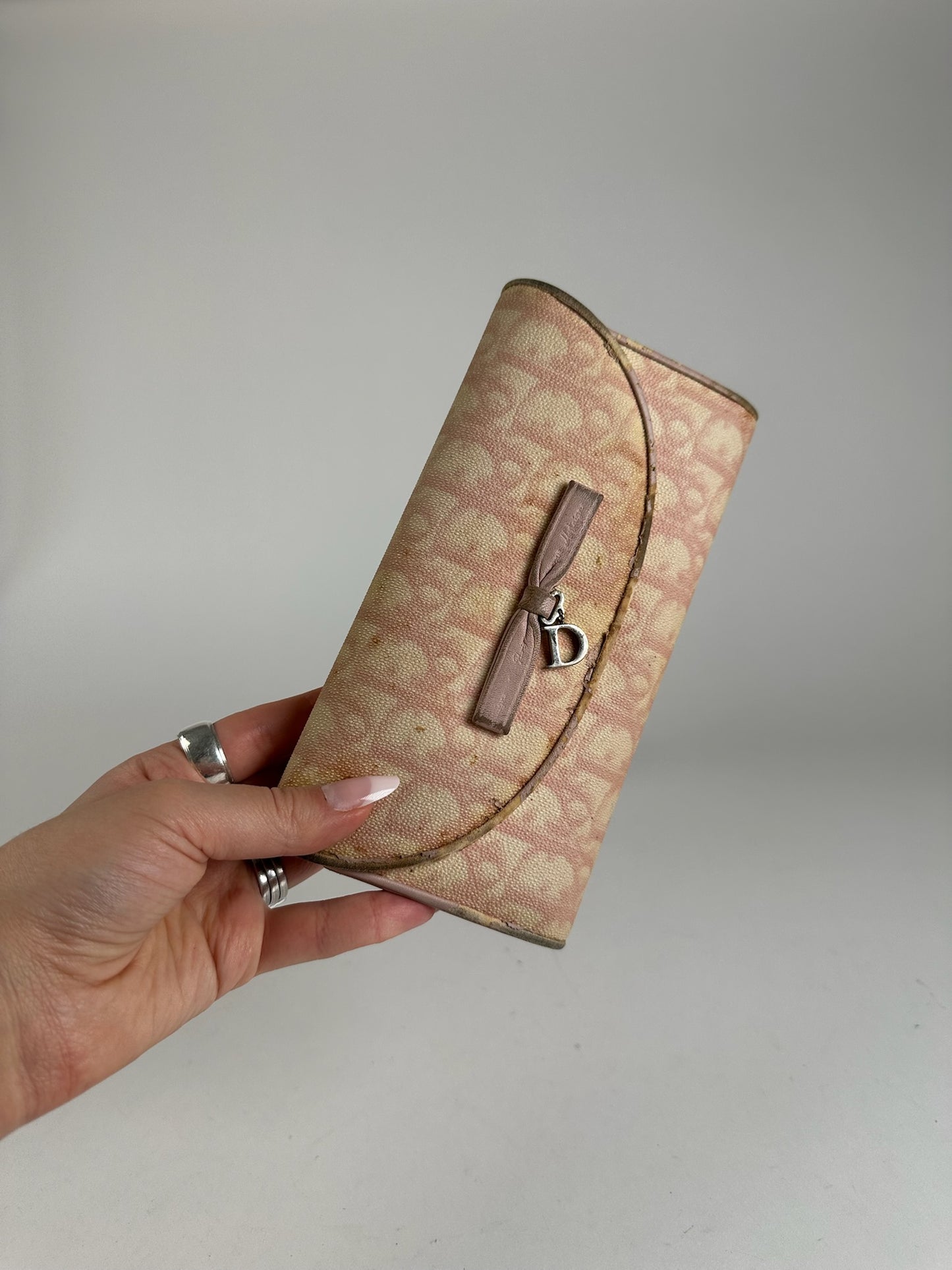 Vintage Dior oblique saddle leather wallet pink