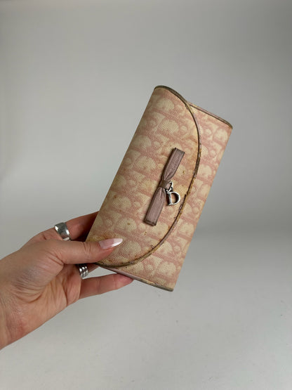 Vintage Dior oblique saddle leather wallet pink