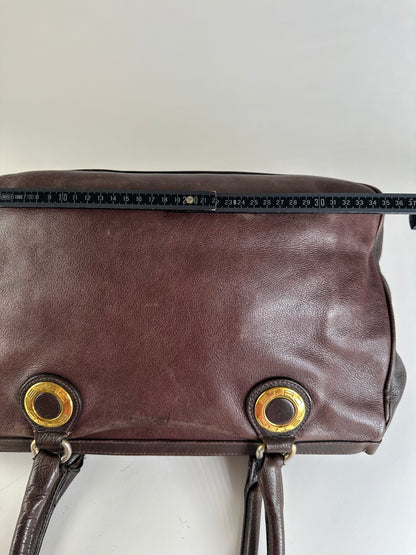 Vintage Etro Structured Leather Handbag Dark Brown Gold