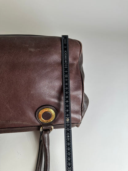 Vintage Etro Structured Leather Handbag Dark Brown Gold