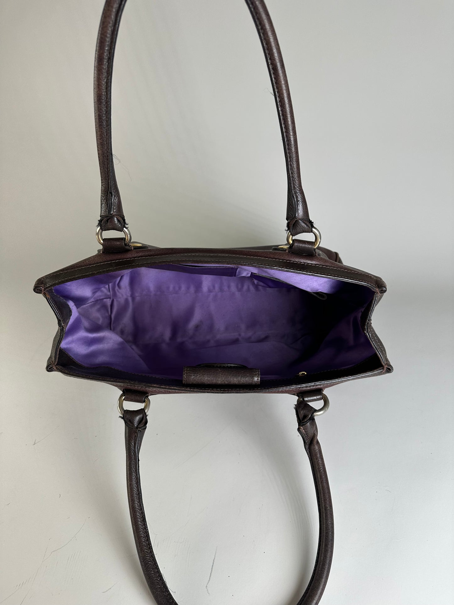 Vintage Etro Structured Leather Handbag Dark Brown Gold