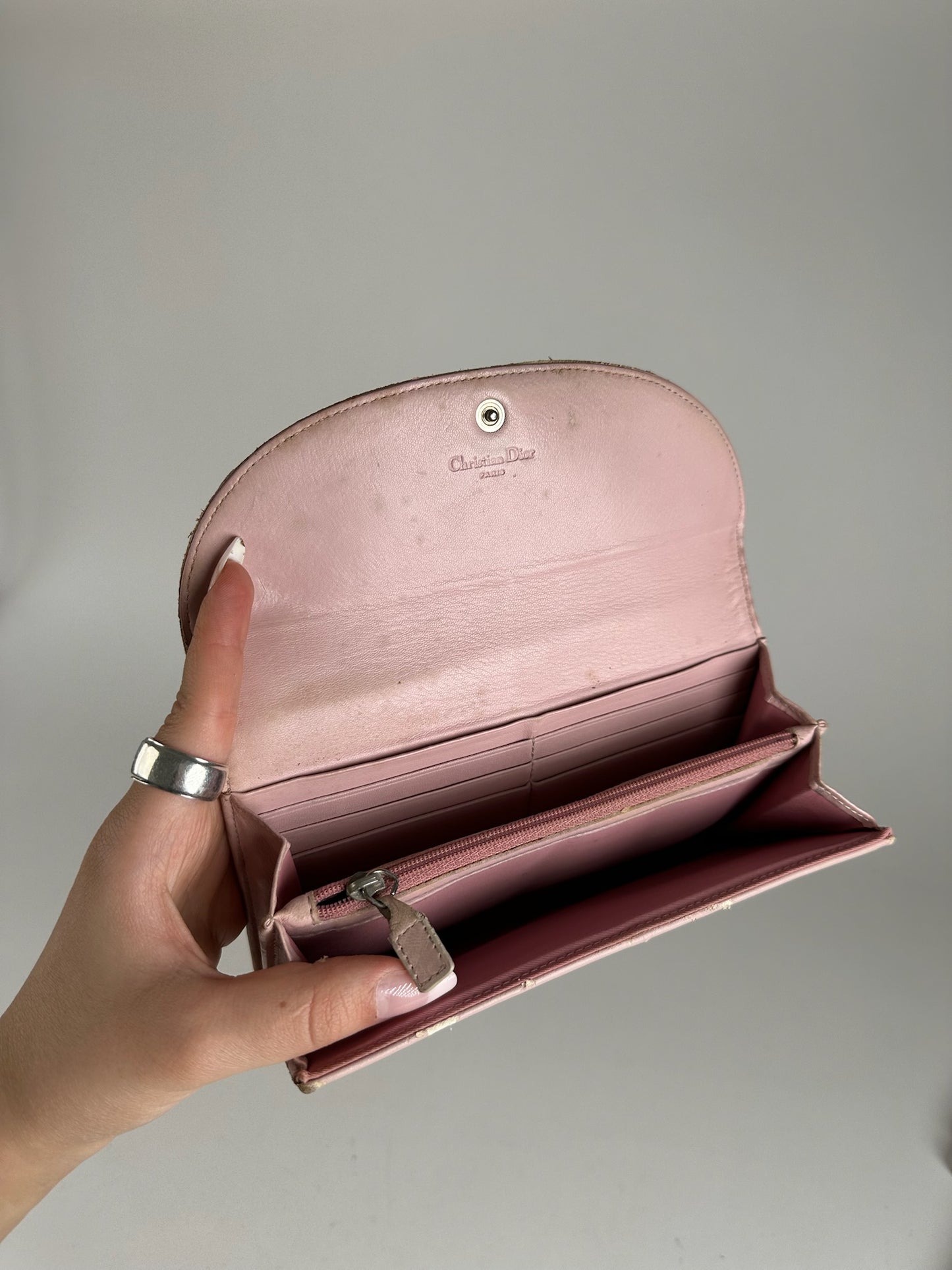 Vintage Dior oblique saddle leather wallet pink