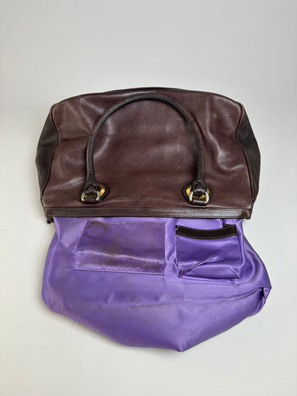 Vintage Etro Structured Leather Handbag Dark Brown Gold