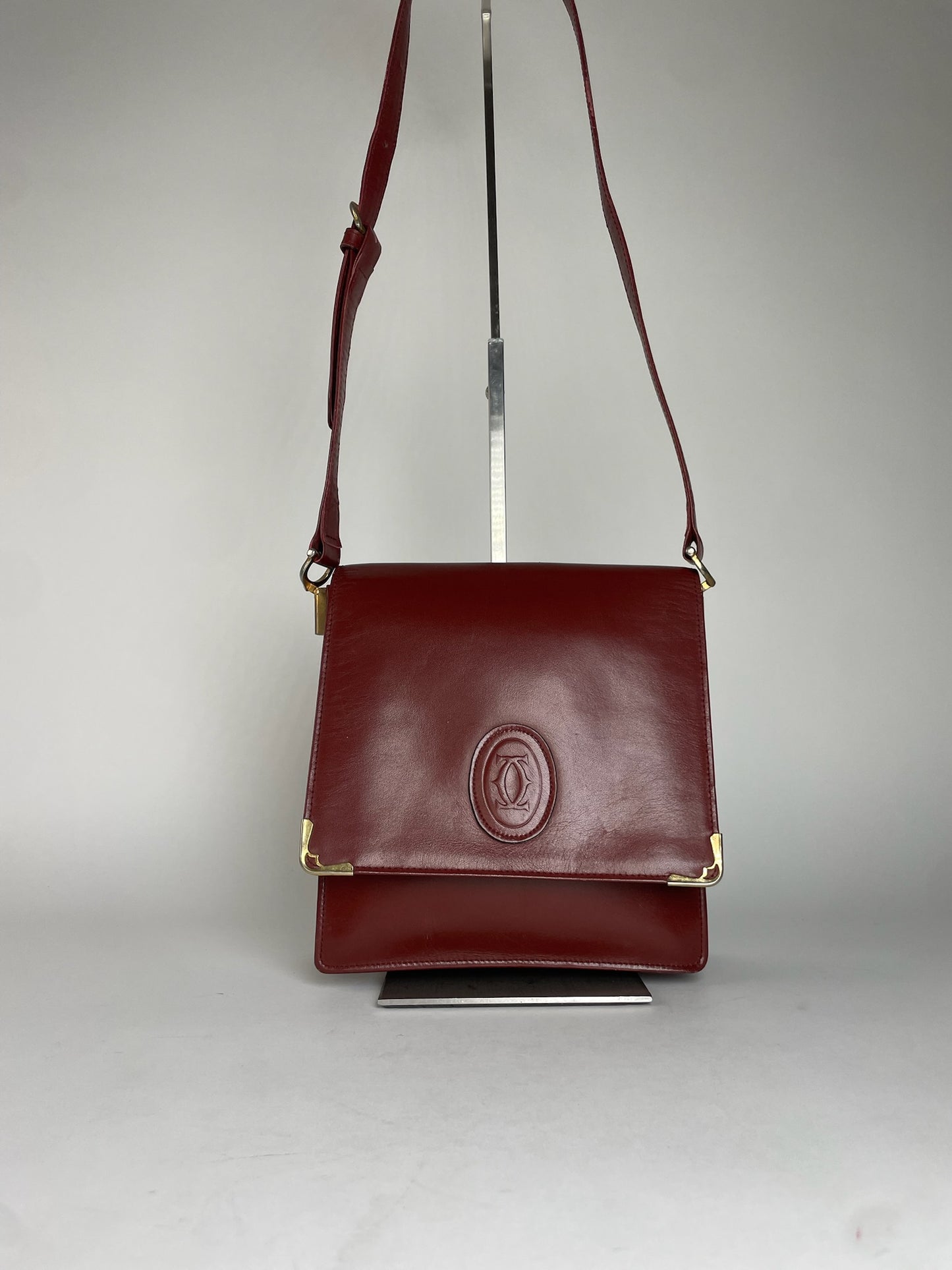Vintage Cartier Leather Shoulder Bag Burgundy