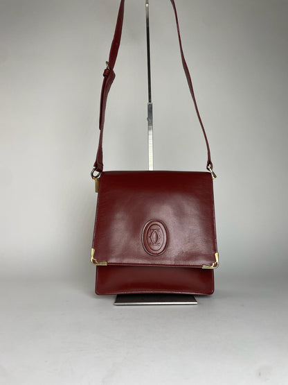 Vintage Cartier Leather Shoulder Bag Burgundy
