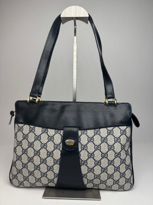 Vintage Gucci Ophidia Monogram Leather Handbag Navy Grey