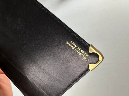 Vintage Celine Paris Calèche Smooth Leather Bifold Wallet Black