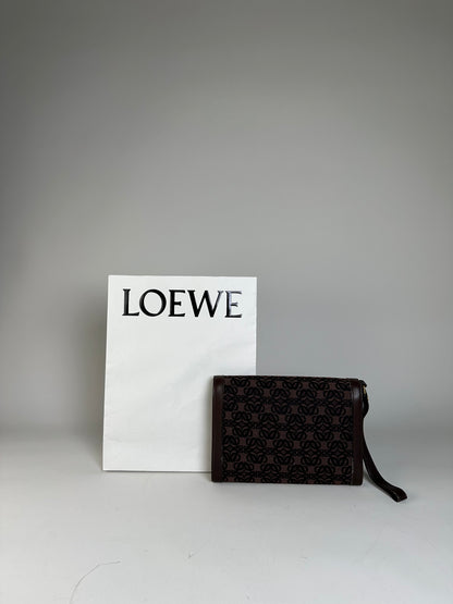 Vintage Loewe Jacquard Canvas Clutch Bag Brown Black