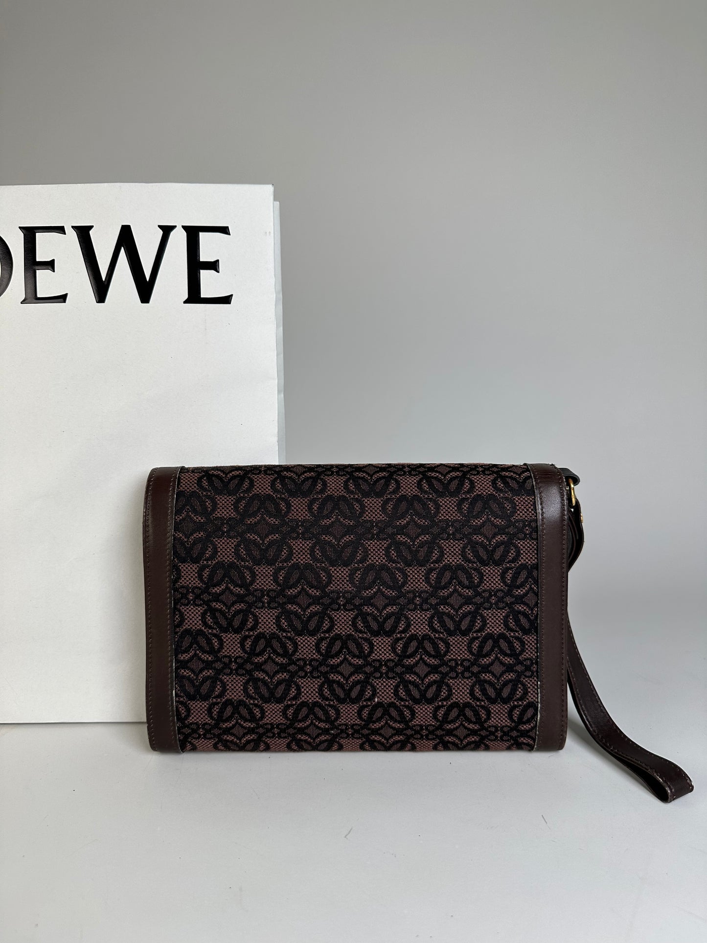 Vintage Loewe Jacquard Canvas Clutch Bag Brown Black