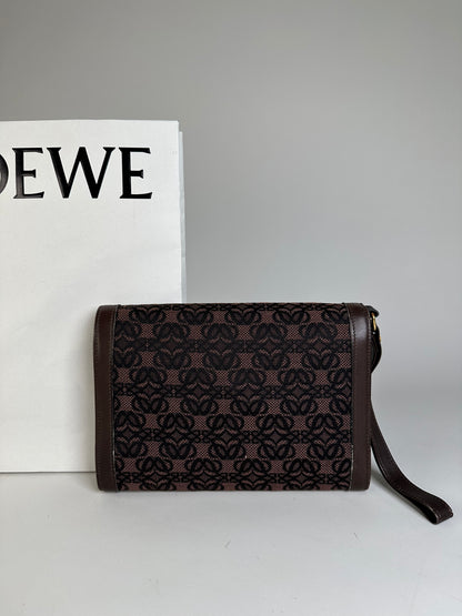 Vintage Loewe Jacquard Canvas Clutch Bag Brown Black