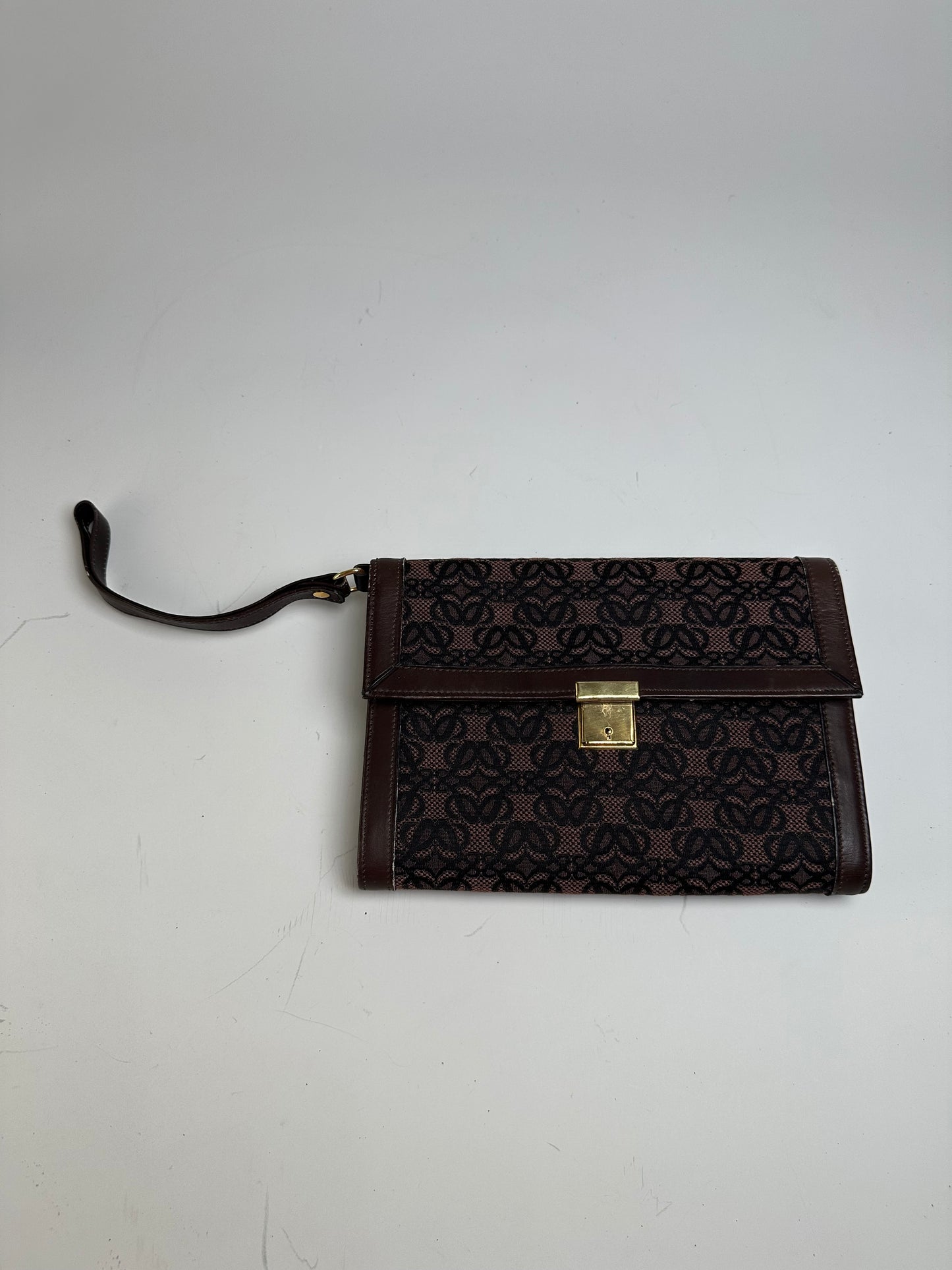 Vintage Loewe Jacquard Canvas Clutch Bag Brown Black