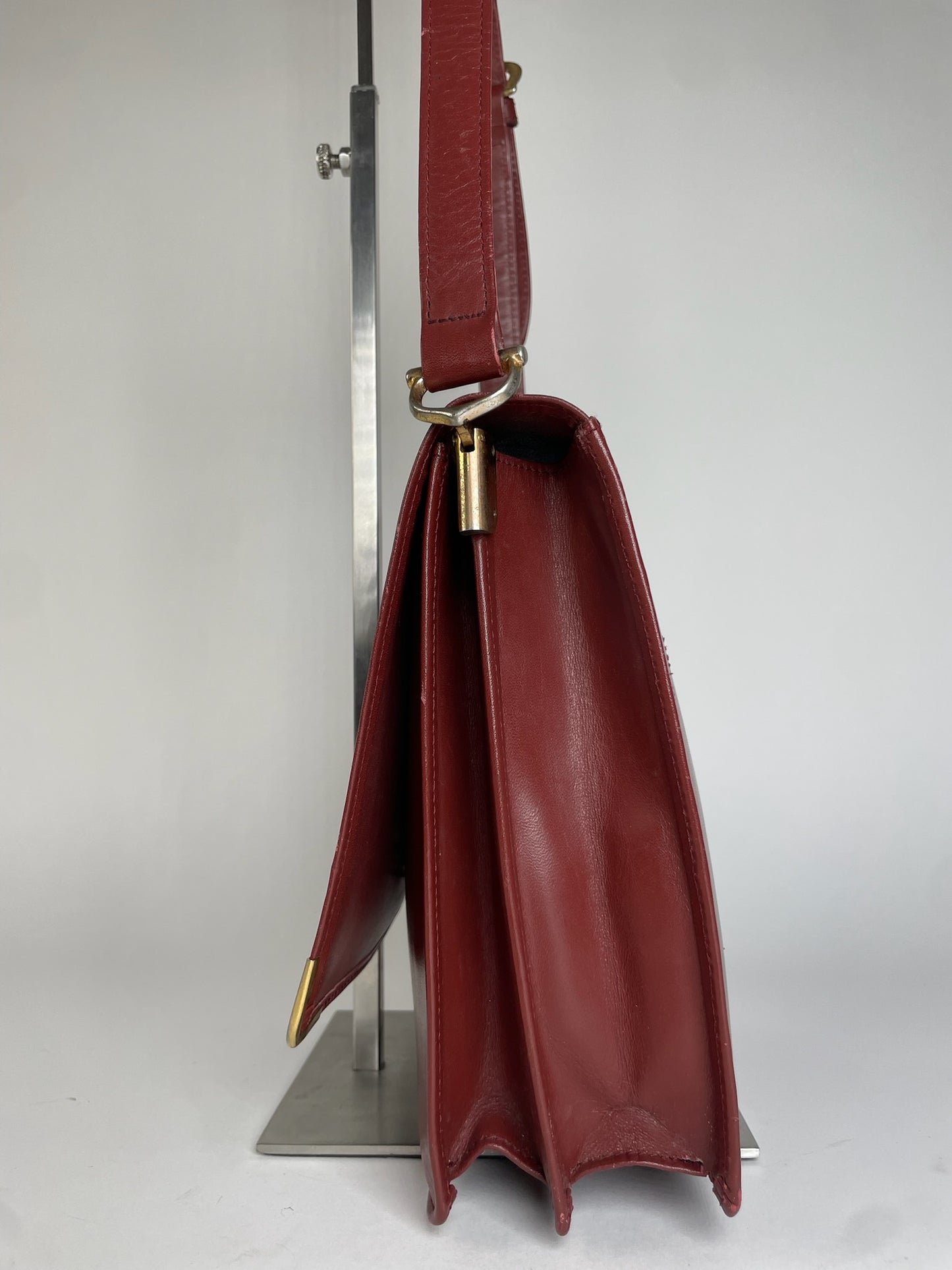 Vintage Cartier Leather Shoulder Bag Burgundy