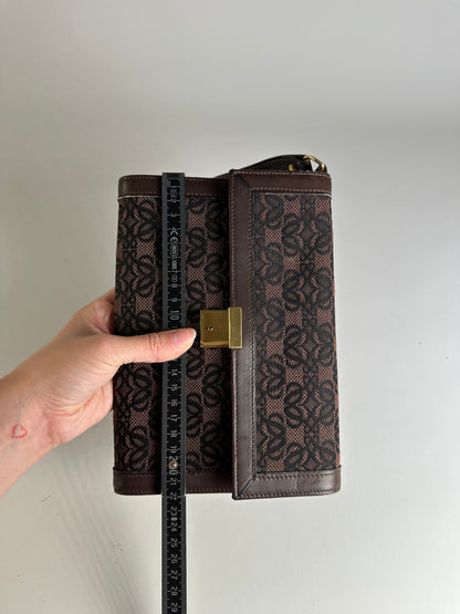 Vintage Loewe Jacquard Canvas Clutch Bag Brown Black