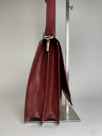 Vintage Cartier Leather Shoulder Bag Burgundy