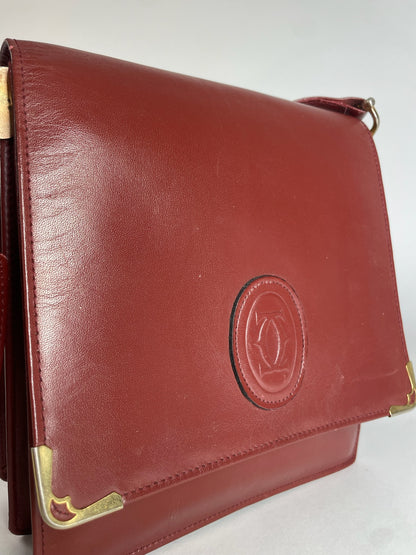 Vintage Cartier Leather Shoulder Bag Burgundy