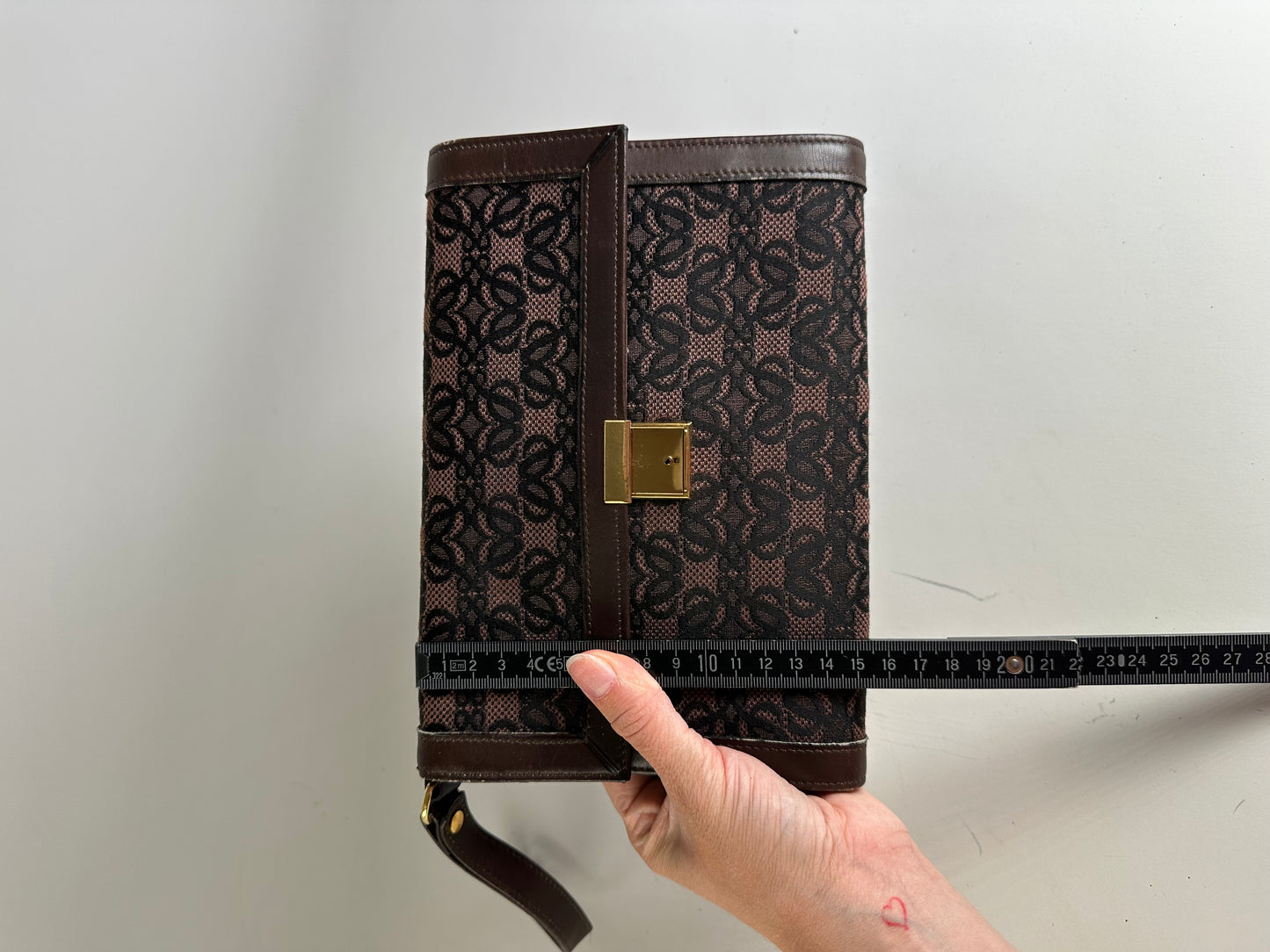 Vintage Loewe Jacquard Canvas Clutch Bag Brown Black