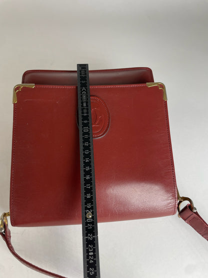 Vintage Cartier Leather Shoulder Bag Burgundy