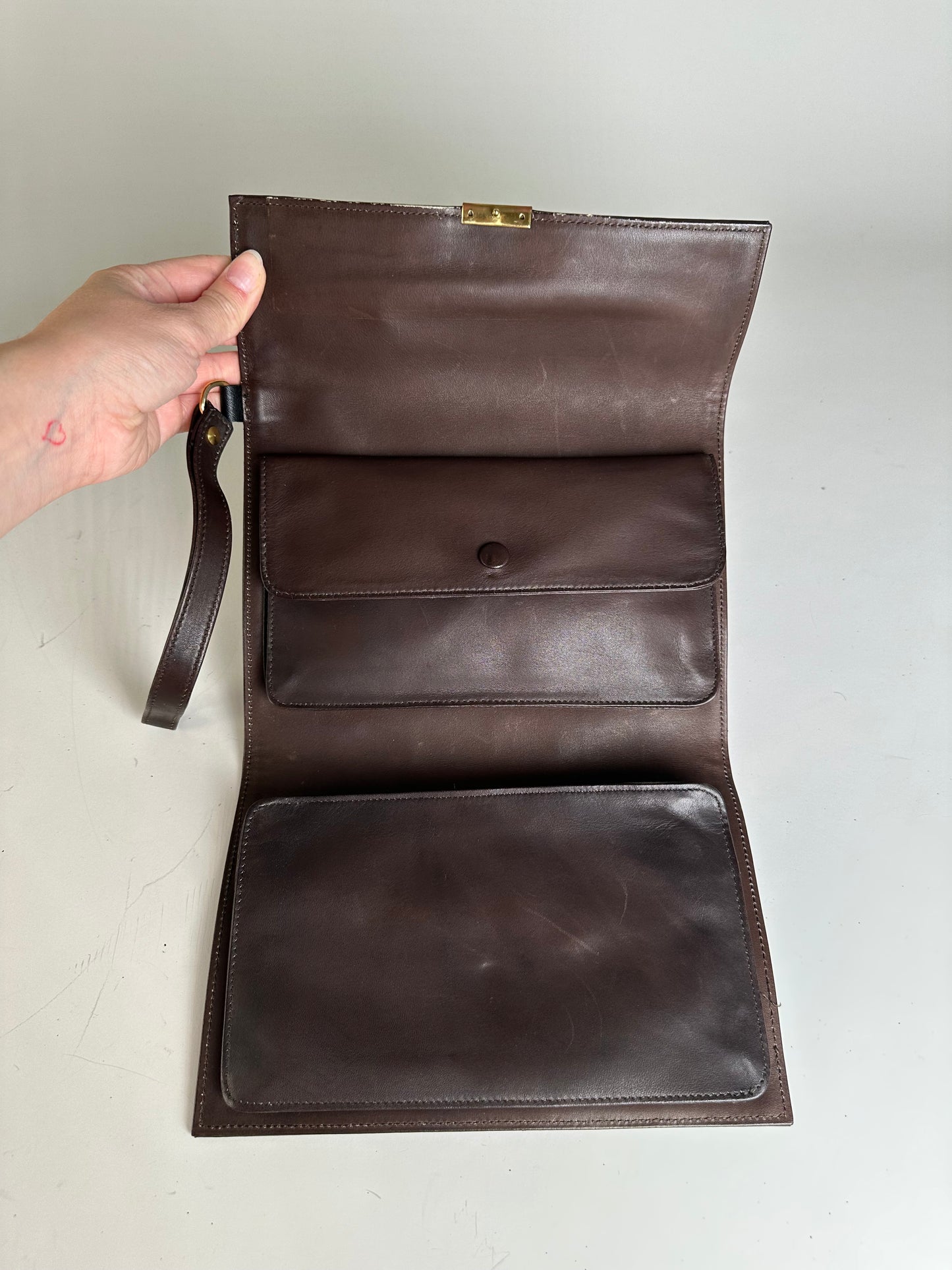 Vintage Loewe Jacquard Canvas Clutch Bag Brown Black