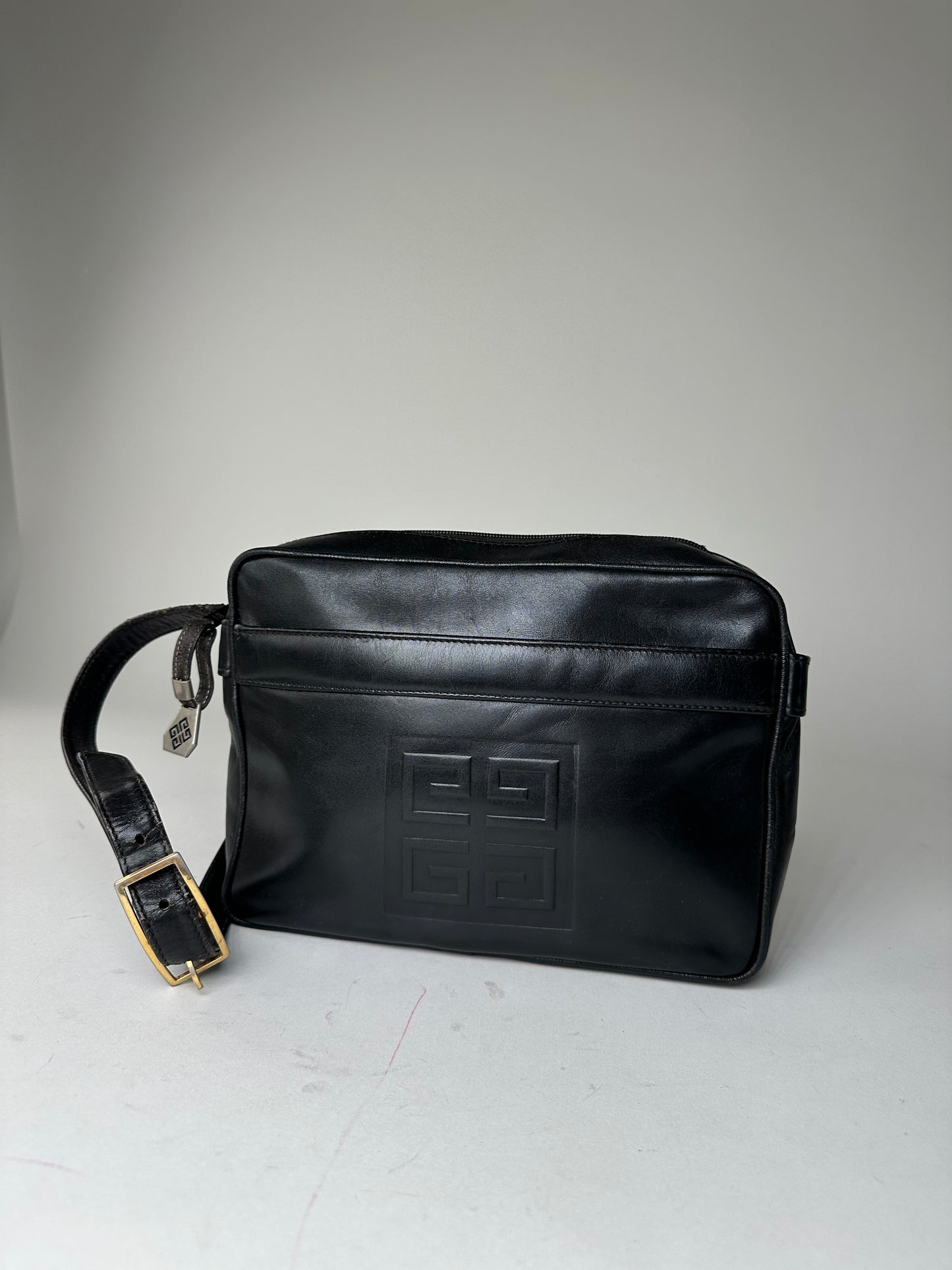Vintage Givenchy 4G Smooth Leather Crossbody Shoulder Bag Black