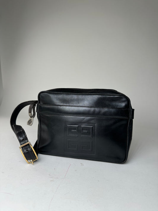 Vintage Givenchy 4G Smooth Leather Crossbody Shoulder Bag Black