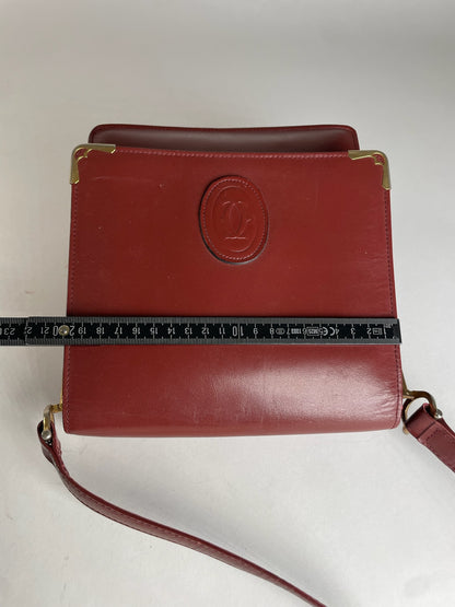 Vintage Cartier Leather Shoulder Bag Burgundy