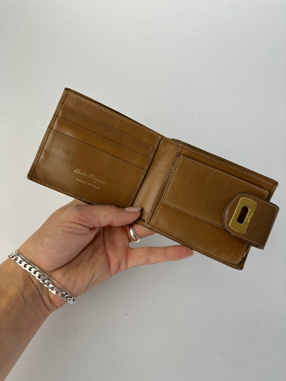 Vintage Salvatore Ferragamo Leather Bifold Wallet Late 1990s Tan