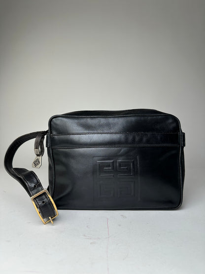 Vintage Givenchy 4G Smooth Leather Crossbody Shoulder Bag Black