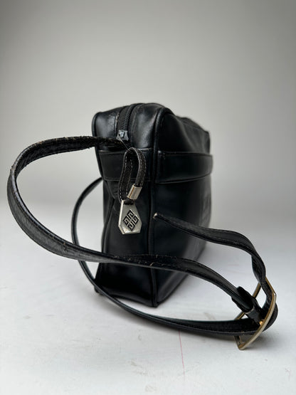 Vintage Givenchy 4G Smooth Leather Crossbody Shoulder Bag Black