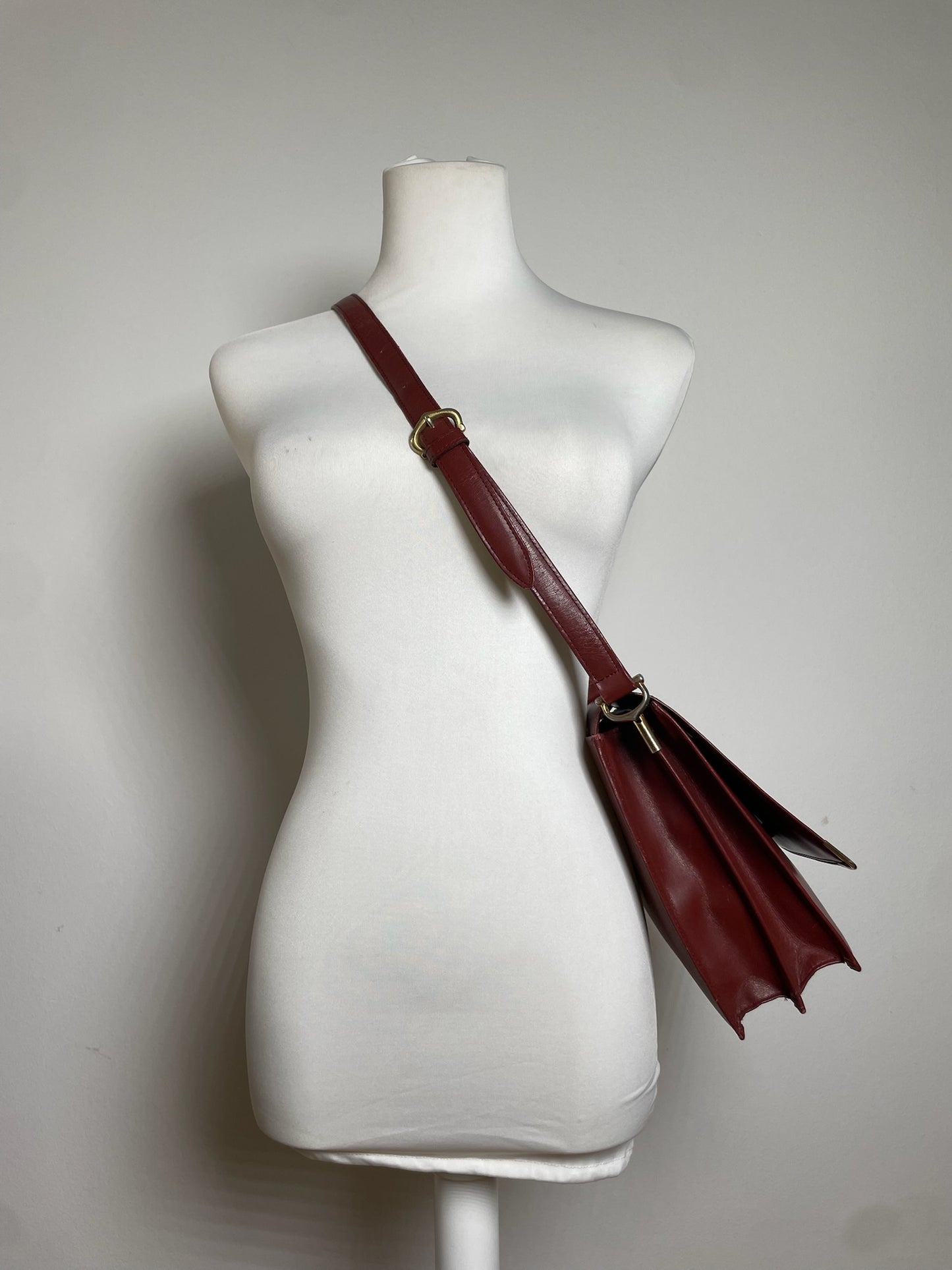 Vintage Cartier Leather Shoulder Bag Burgundy