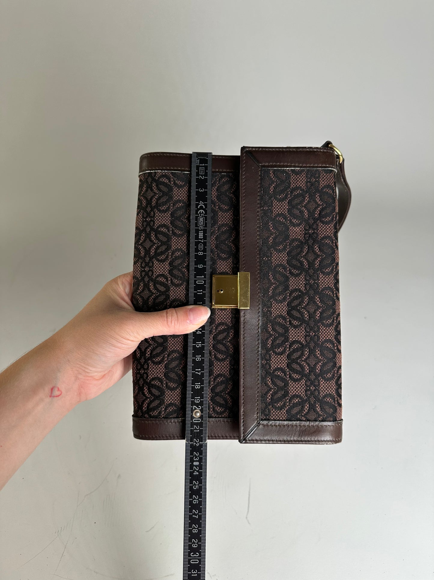 Vintage Loewe Jacquard Canvas Clutch Bag Brown Black