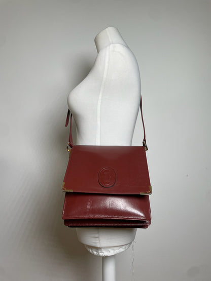 Vintage Cartier Leather Shoulder Bag Burgundy