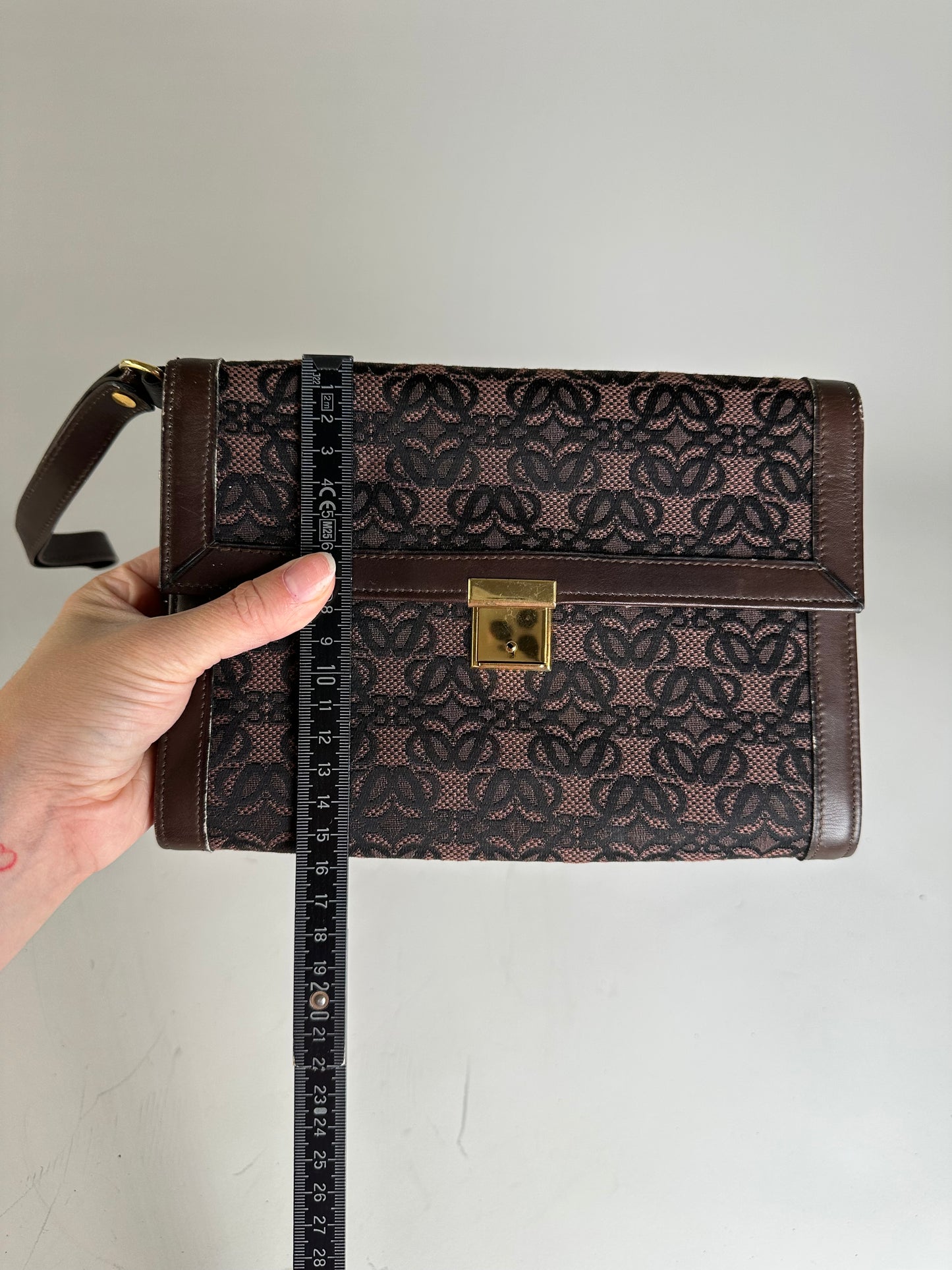 Vintage Loewe Jacquard Canvas Clutch Bag Brown Black