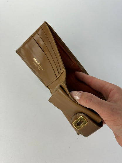 Vintage Salvatore Ferragamo Leather Bifold Wallet Late 1990s Tan