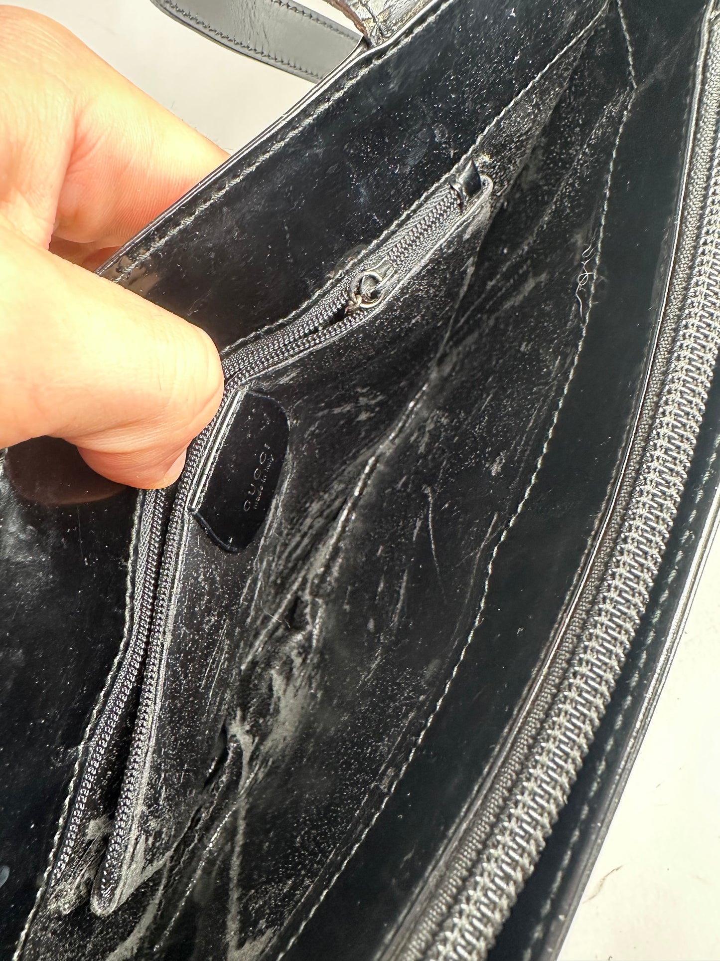 Vintage Gucci Horsebit 1955 Patent Leather Bag Black