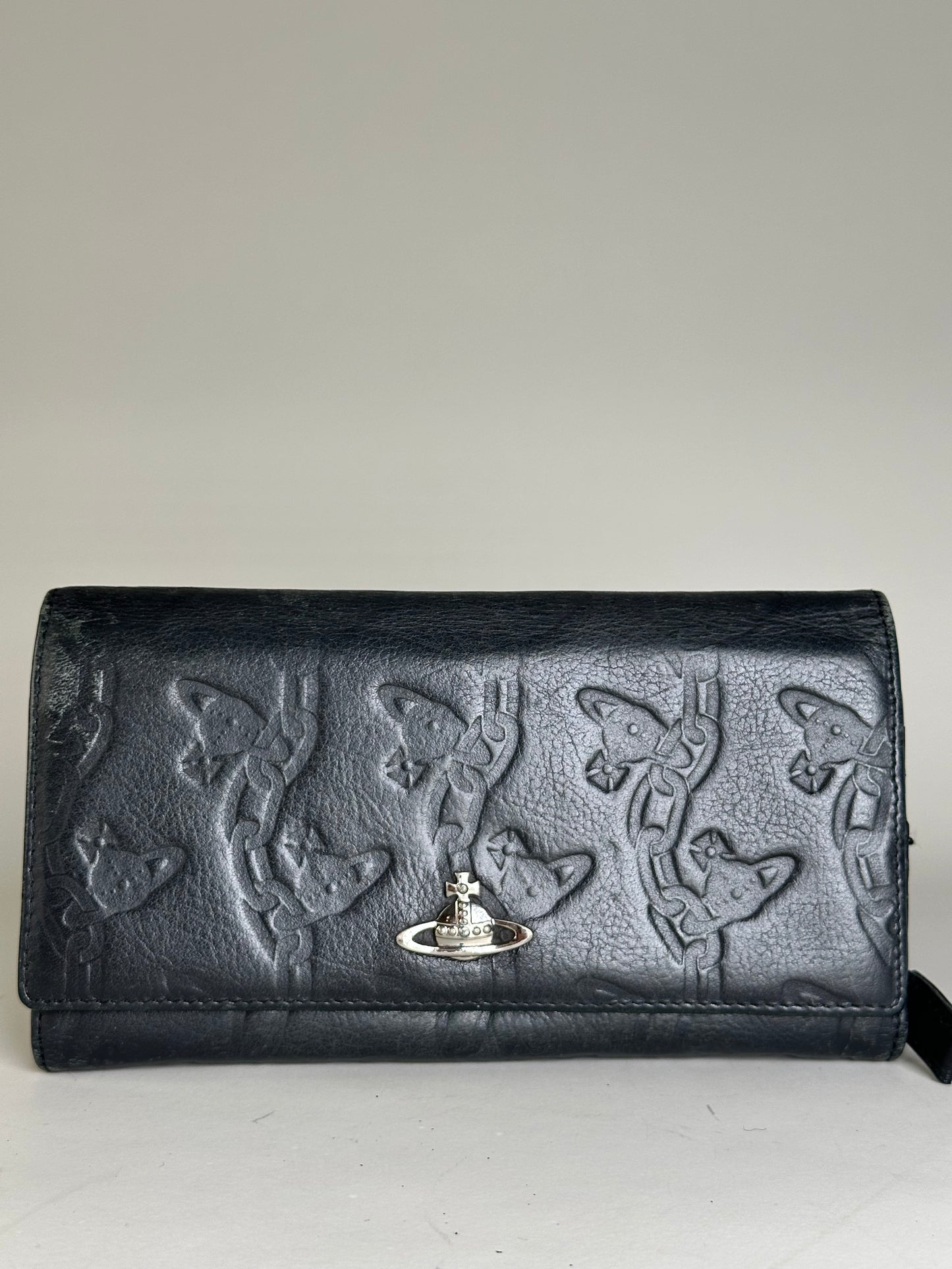 Vintage Vivienne Westwood Leather Wallet Black Silver
