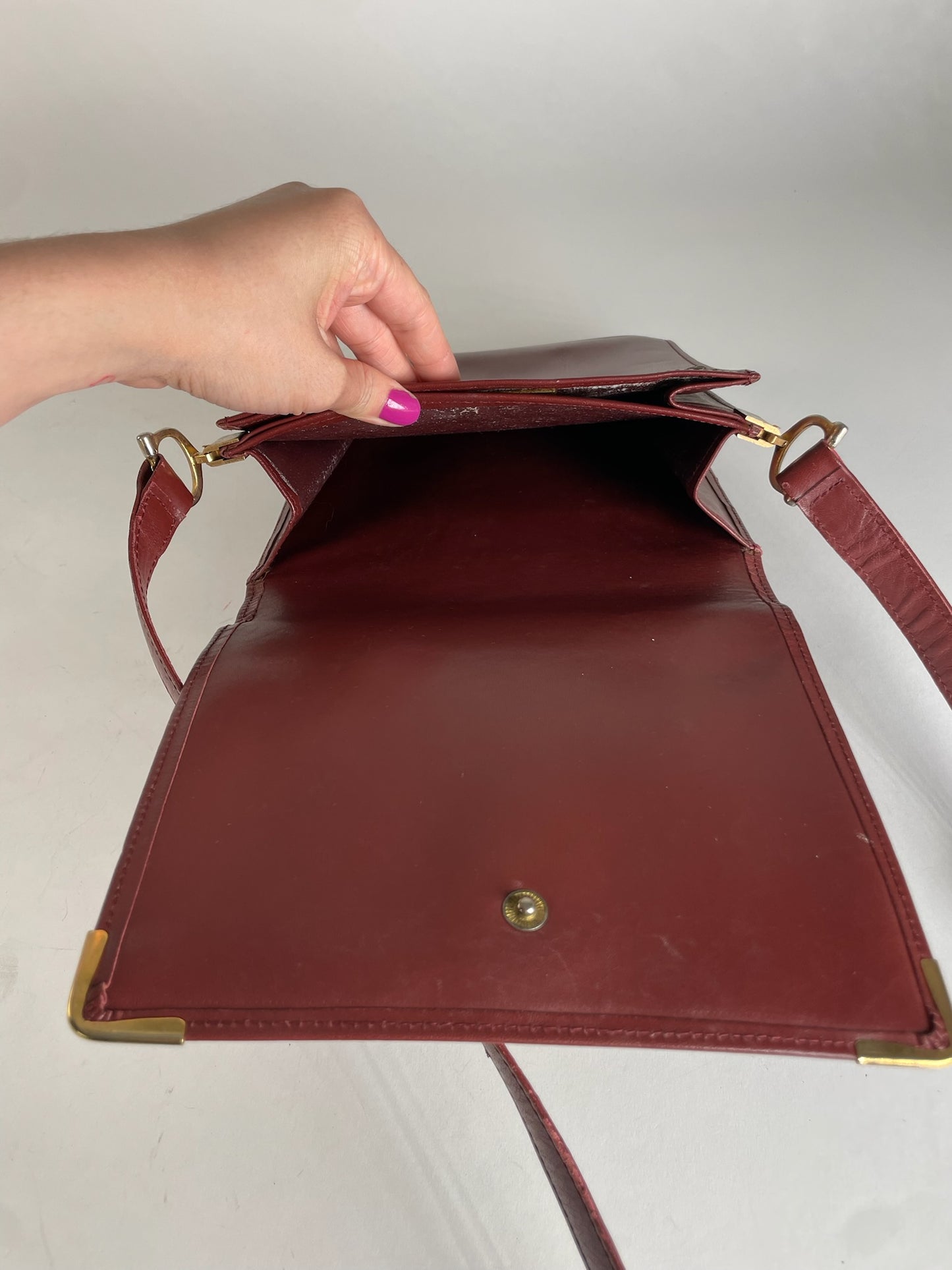 Vintage Cartier Leather Shoulder Bag Burgundy