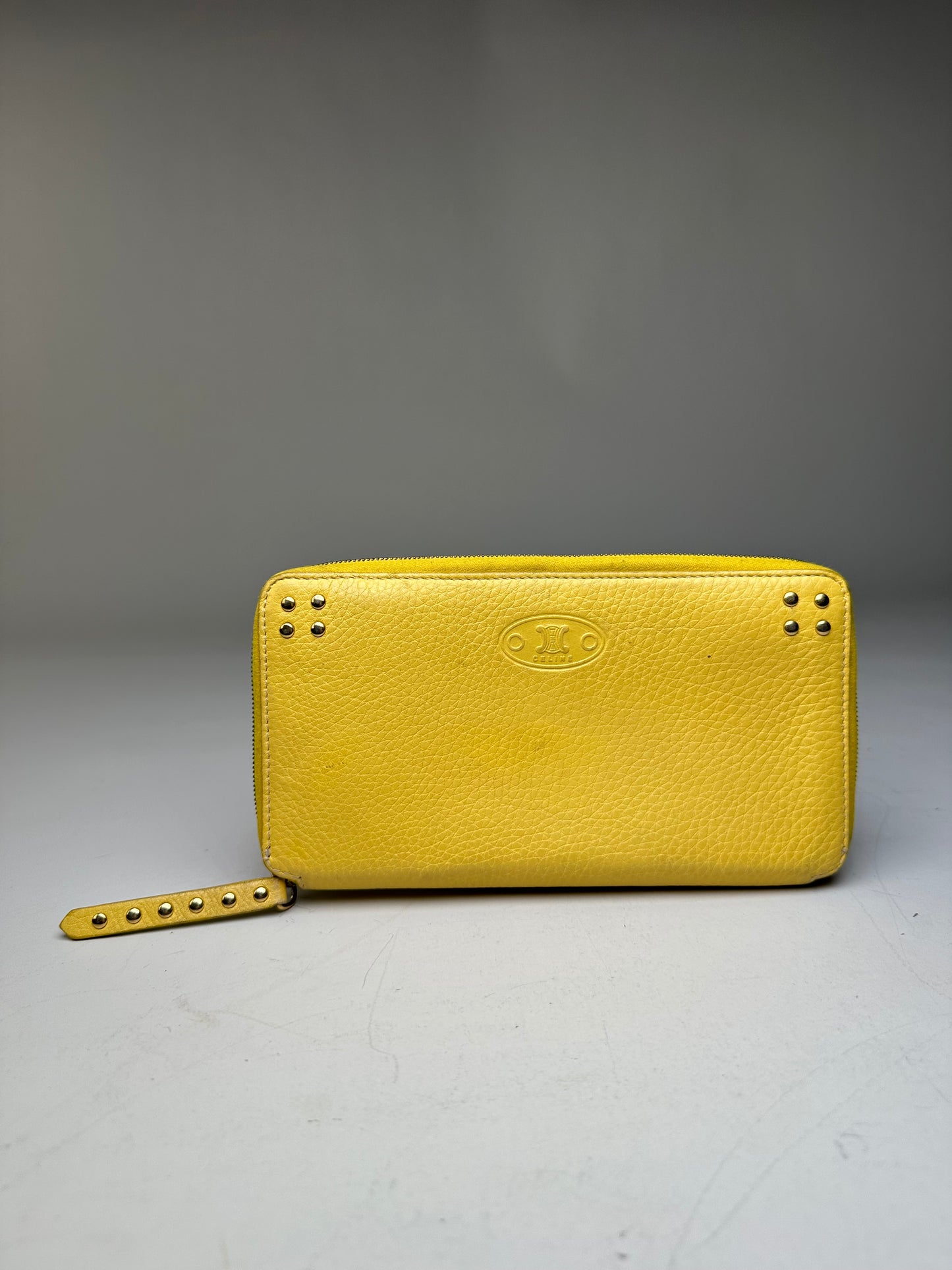 Vintage Celine Triomphe Grained Leather Pouch Taupe