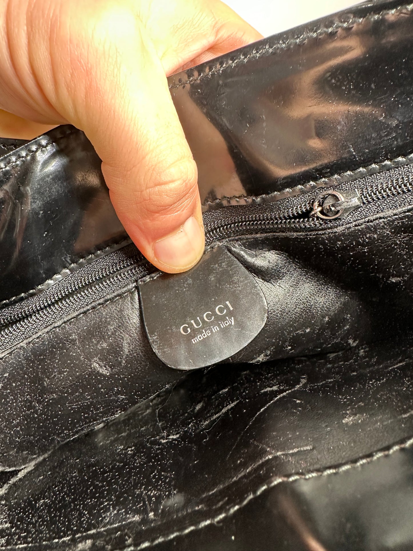 Vintage Gucci Horsebit 1955 Patent Leather Bag Black