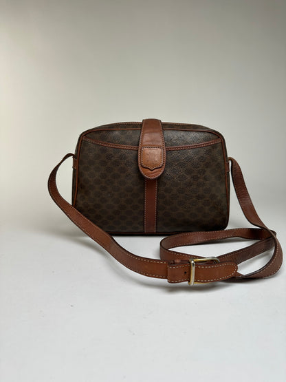 Vintage Celine Macadam Canvas Structured Crossbody Late 1980s Brown
