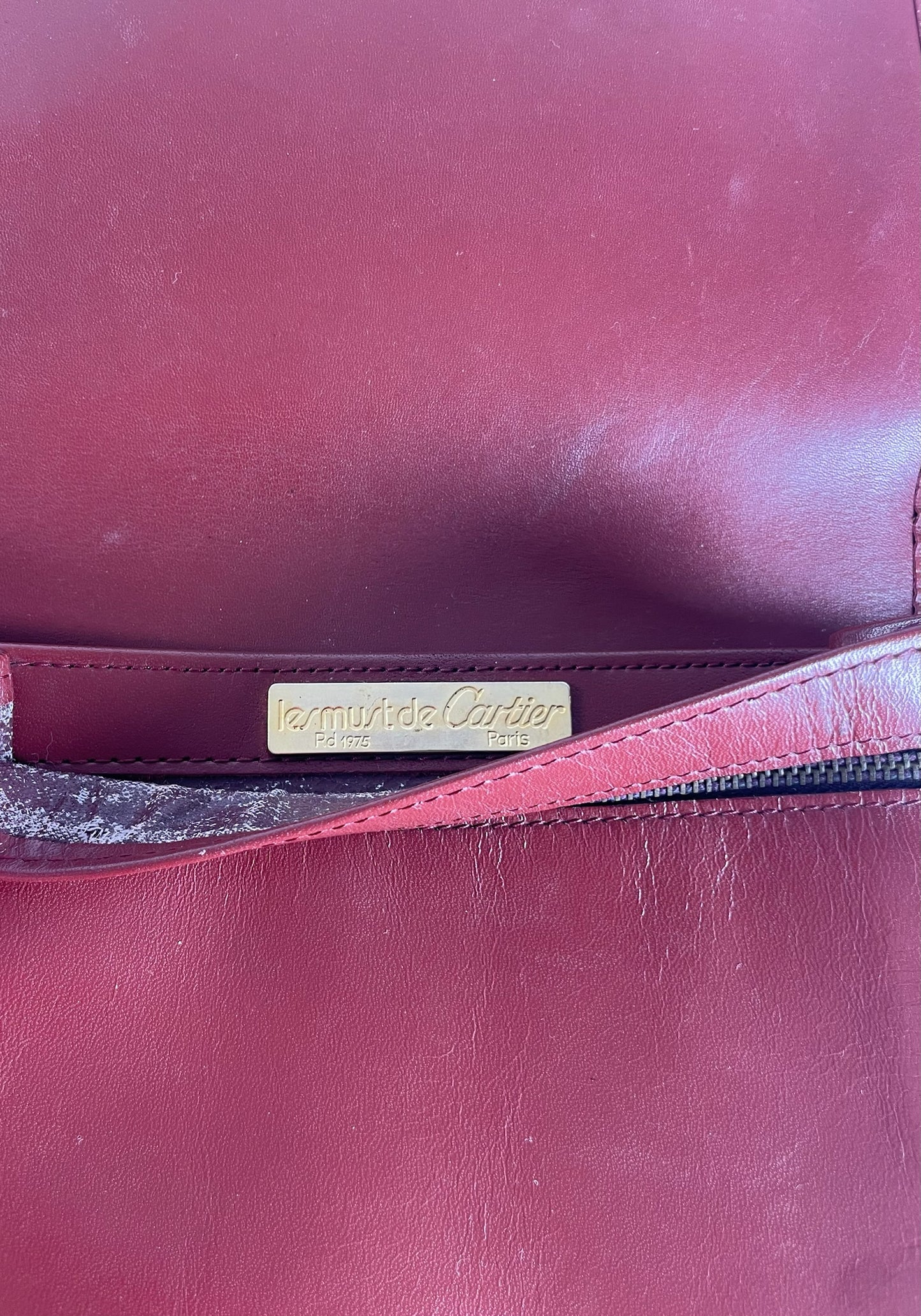 Vintage Cartier Leather Shoulder Bag Burgundy