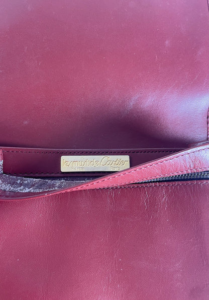 Vintage Cartier Leather Shoulder Bag Burgundy