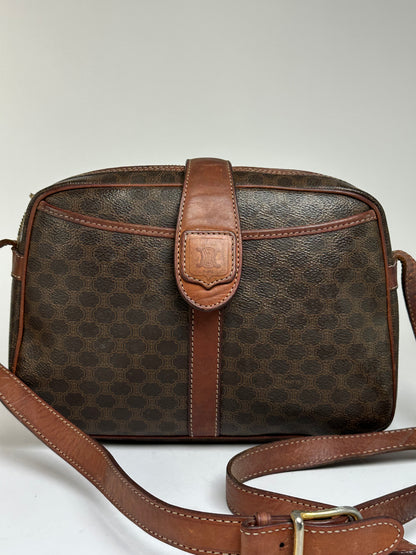 Vintage Celine Macadam Canvas Structured Crossbody Late 1980s Brown