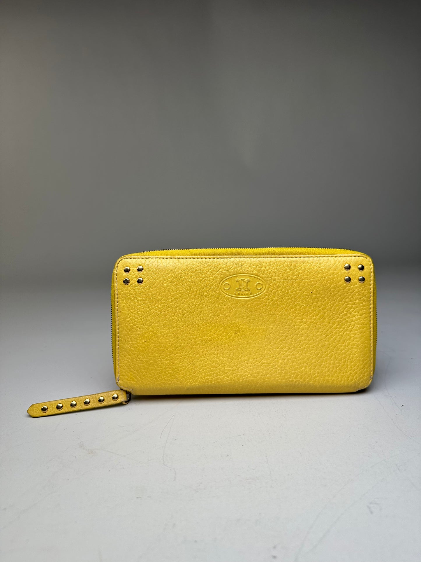 Vintage Celine Triomphe Grained Leather Pouch Taupe