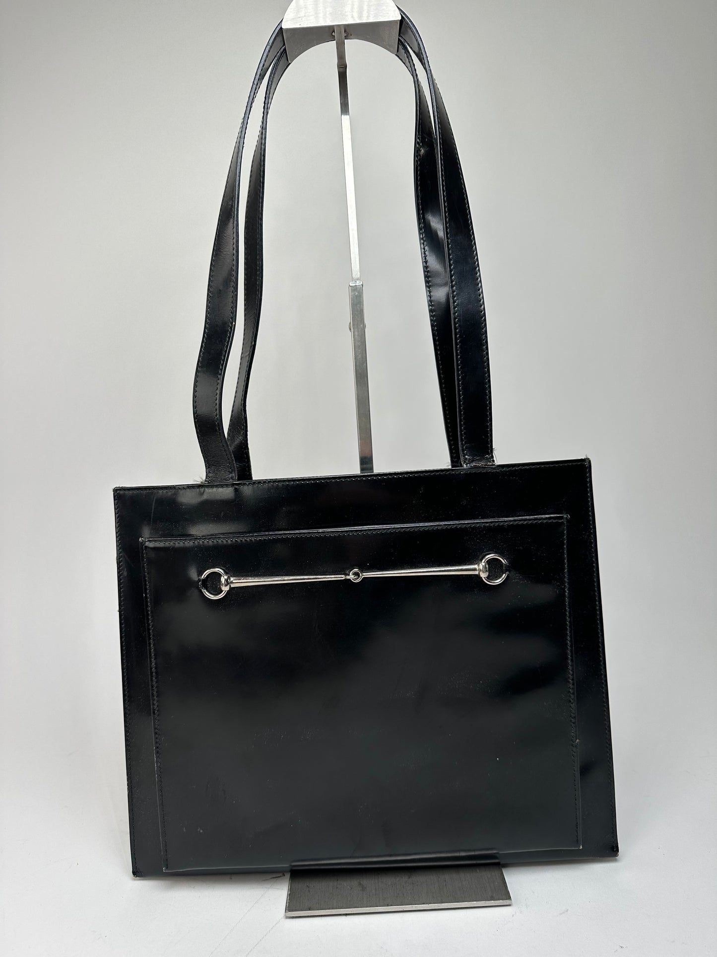 Vintage Gucci Horsebit 1955 Patent Leather Bag Black