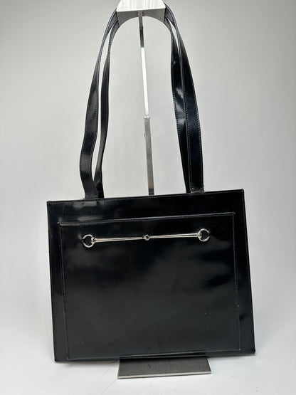 Vintage Gucci Horsebit 1955 Patent Leather Bag Black