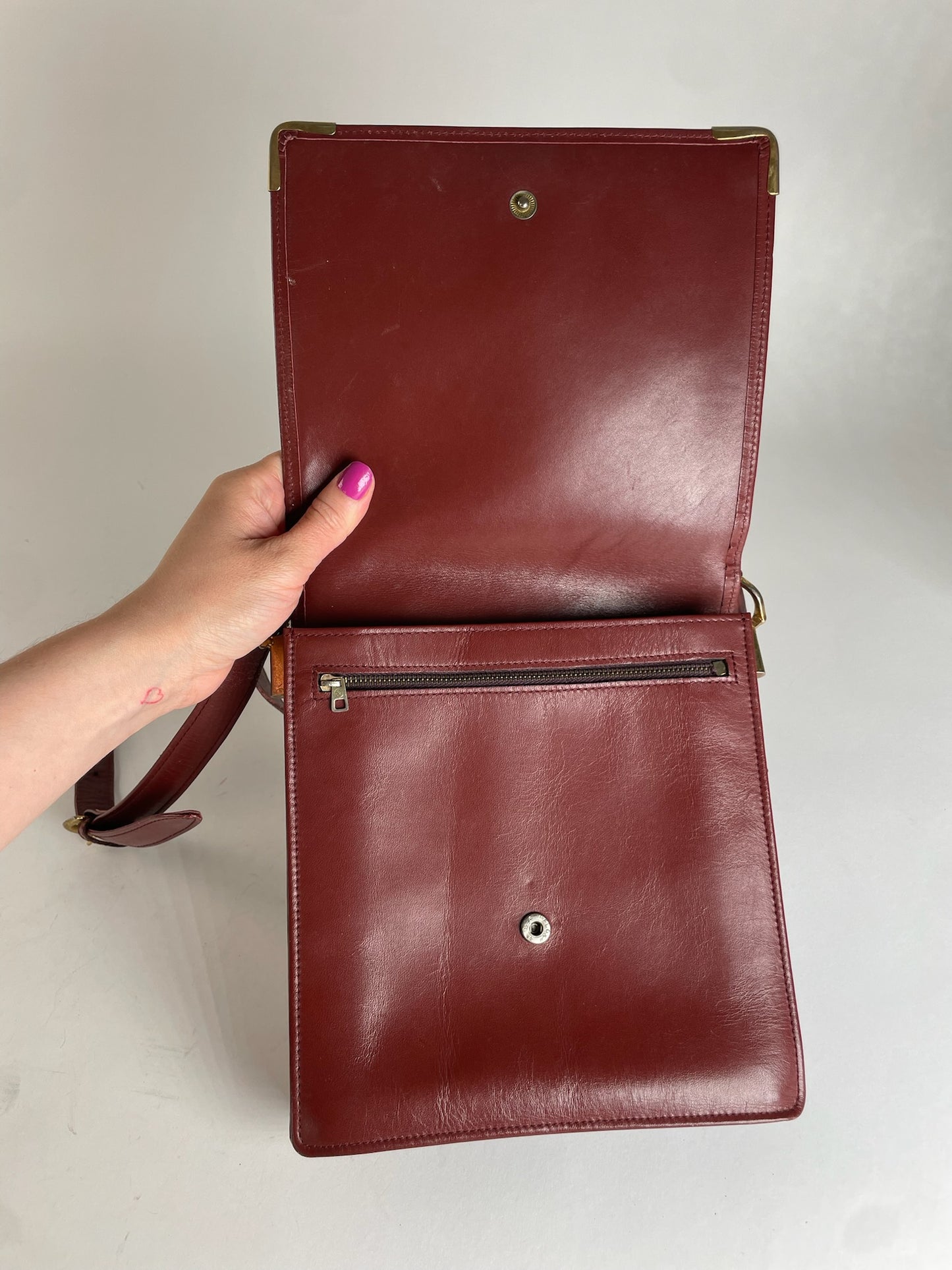 Vintage Cartier Leather Shoulder Bag Burgundy