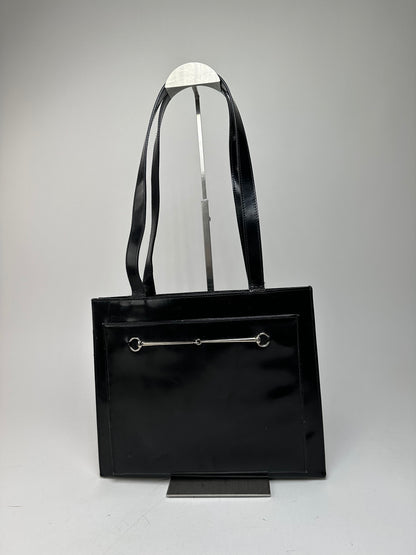Vintage Gucci Horsebit 1955 Patent Leather Bag Black