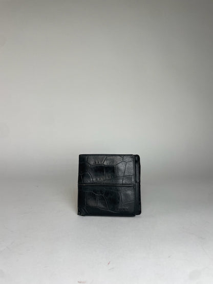 Vintage Gianni Versace Crocodile Emblossed Leather Wallet Black
